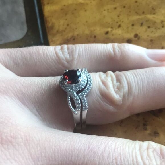 Natural Cherry Citrine Sterling Silver Ring Set Size 7 - Picture 2 of 7